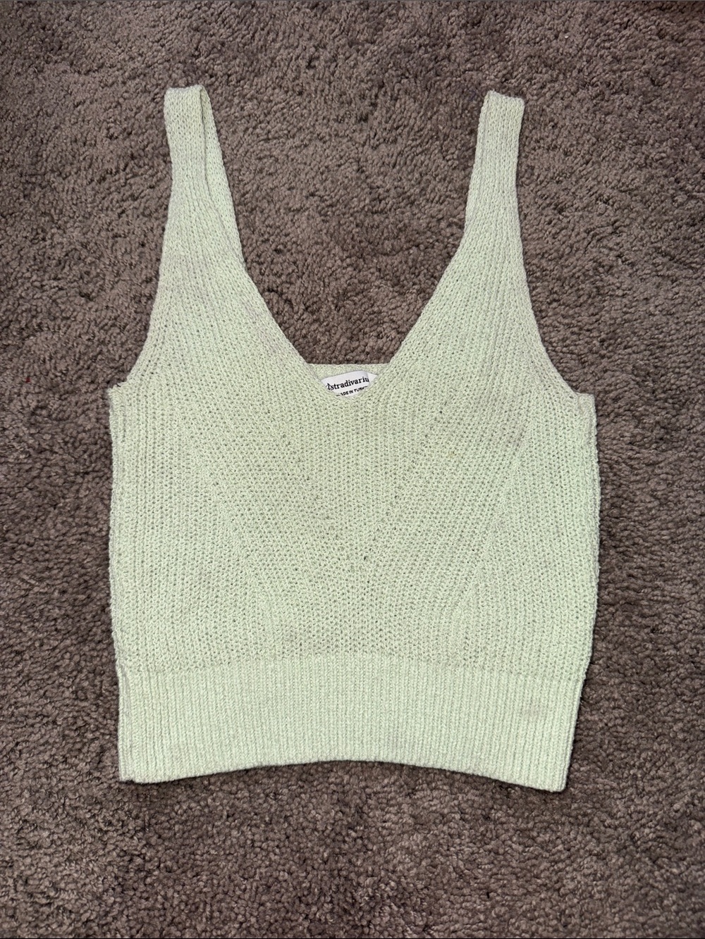 Stradivarius Sage Knit V-Neck Crop Top